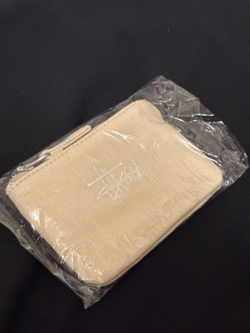 Stussy Natural Canvas Zip Pouch with White Logo Tag